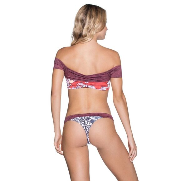 NWT MAAJI Cumbia Society Mauve Leaf Print Reversible Bandeau Bikini Top, Size M - Picture 2 of 10